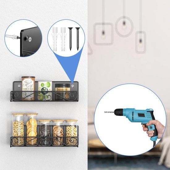 Unyqoos ® Magnetisch Kruidenrek voor Koelkast en Wandmontage met Haken - Set van 4 Stuks in Zwart