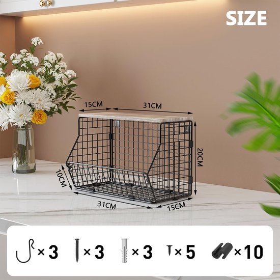 Unyqoos ® Stijlvolle Metalen Fruit- en Groentemand met Bananenhangers voor Keuken en Meer