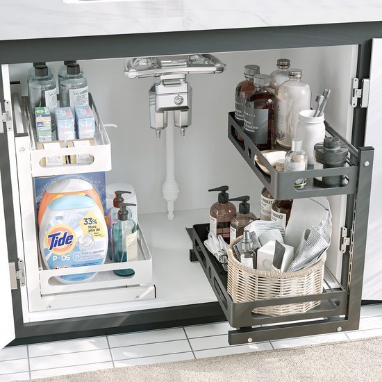 550x550-35092.jpg Unyqoos ® Uittrekbaar Opbergrek voor Onder de Wastafel met Verstelbare Hoogte en Multifunctioneel Gebruik