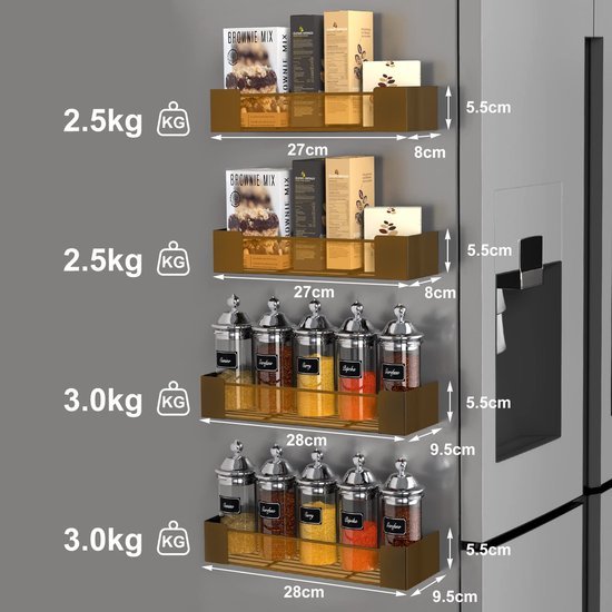 Unyqoos® Multifunctioneel Magnetisch Kruidenrek voor Keuken en Woonruimte, 4-delige Set, Zwart