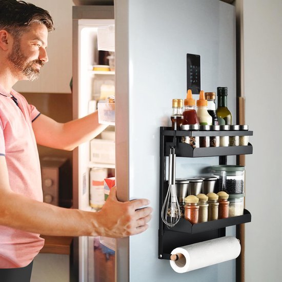 550x550-35099.jpg Unyqoos ® Multifunctioneel Magnetisch Keukenrek met Dubbele Opberglagen en Handdoekhouder