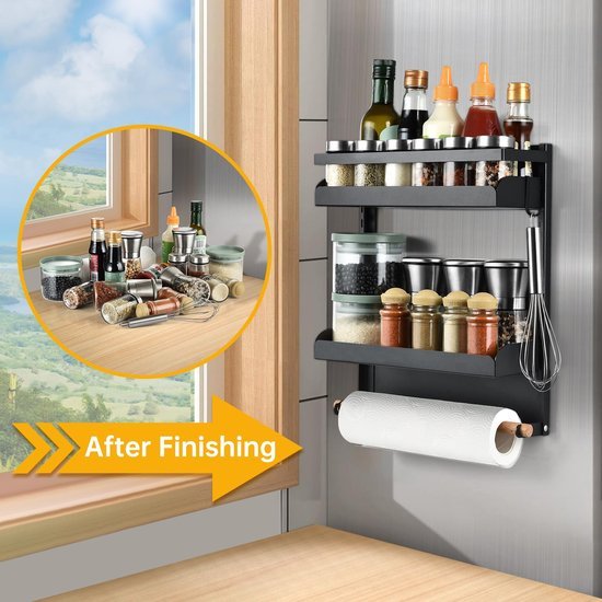 550x550-35100.jpg Unyqoos ® Multifunctioneel Magnetisch Keukenrek met Dubbele Opberglagen en Handdoekhouder