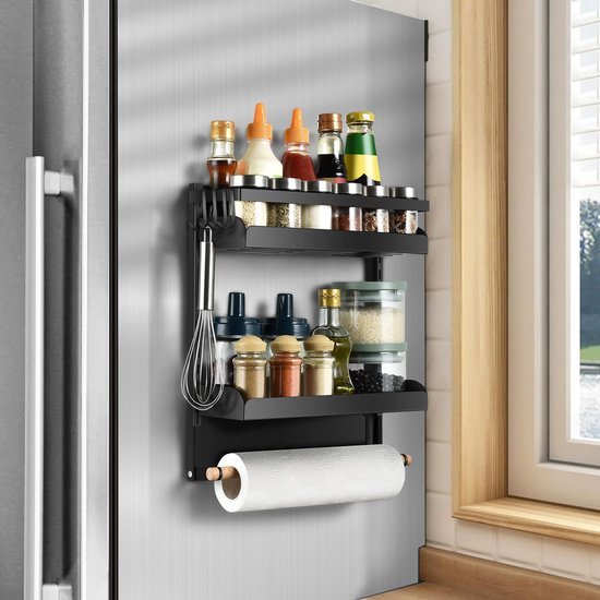 550x550-35105.jpg Unyqoos ® Multifunctioneel Magnetisch Keukenrek met Dubbele Opberglagen en Handdoekhouder