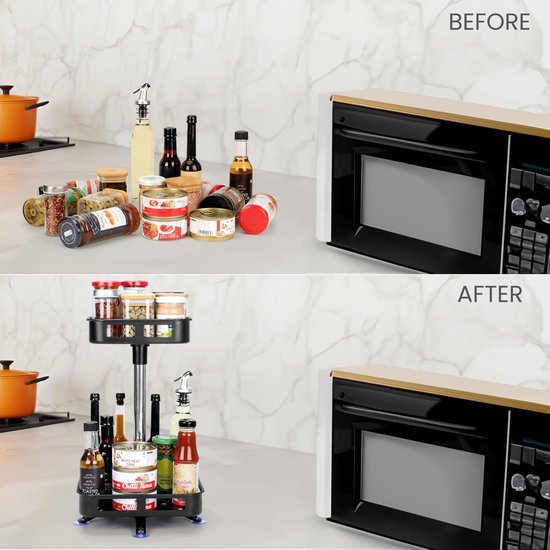 Unyqoos ® Praktisch en Ruimtebesparend Dubbel Laags Draaiend Kruidenrek voor Keukenopslag