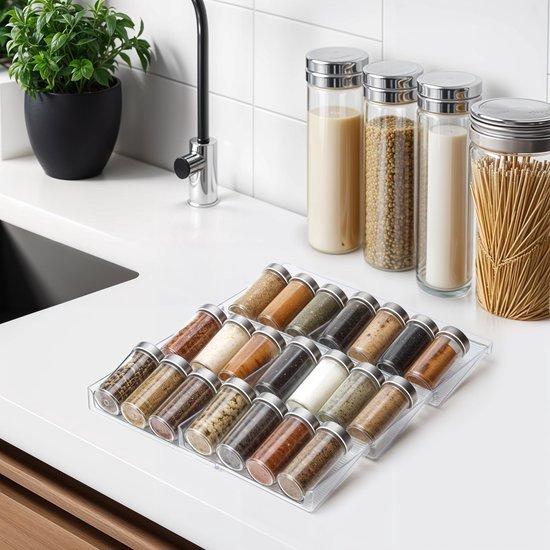 Unyqoos ® Kruidenrek Lade Organisator voor Keuken met Uittrekbare 3-Lagen Inzetstukken