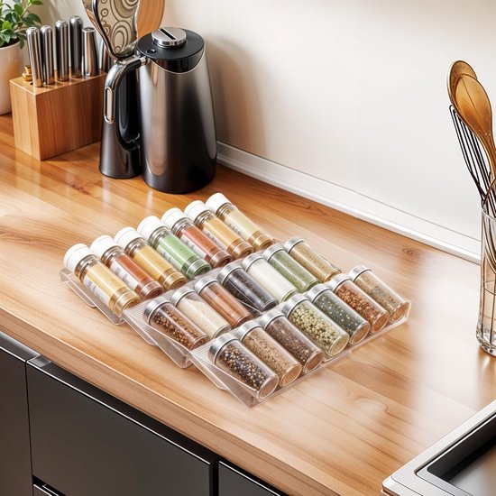 Unyqoos ® Kruidenrek Lade Organisator voor Keuken met Uittrekbare 3-Lagen Inzetstukken