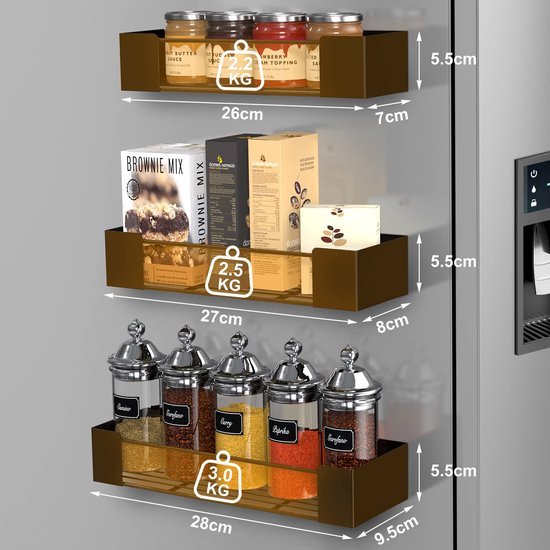 Unyqoos ® Kruidenrek met Sterke Magnetische Bevestiging voor IJzeren Oppervlakken, Set van 3, Zwart