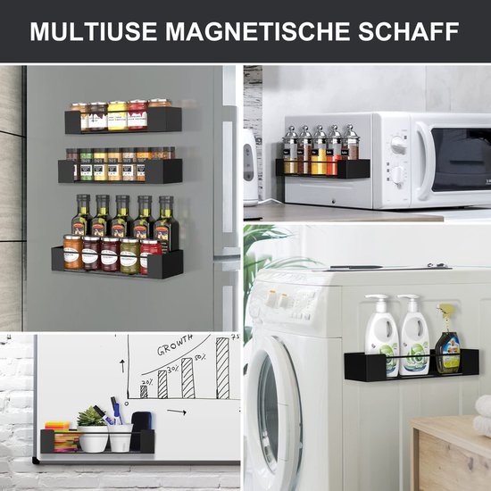 Unyqoos ® Kruidenrek met Sterke Magnetische Bevestiging voor IJzeren Oppervlakken, Set van 3, Zwart