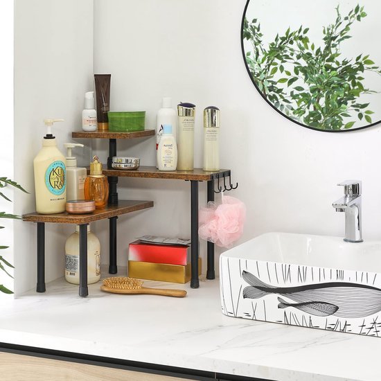 550x550-35150.jpg Unyqoos ® Ruimtebesparend Hoekrek met Verstelbare Planken en Haken voor Keuken en Badkamer