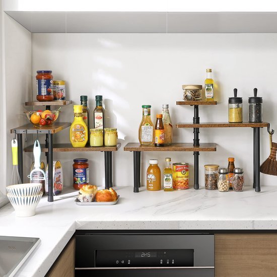 550x550-35151.jpg Unyqoos ® Ruimtebesparend Hoekrek met Verstelbare Planken en Haken voor Keuken en Badkamer