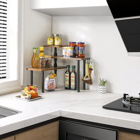 550x550-35153.jpg Unyqoos ® Ruimtebesparend Hoekrek met Verstelbare Planken en Haken voor Keuken en Badkamer