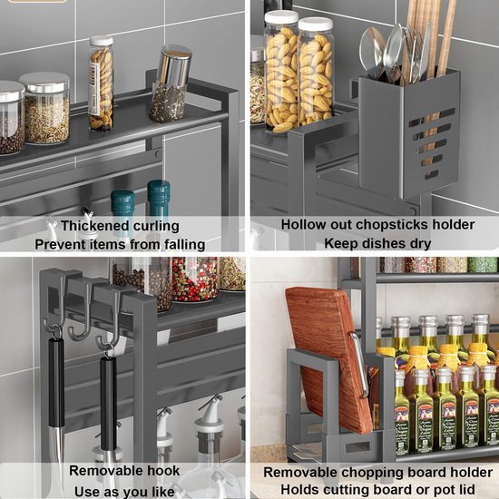 Unyqoos® Ruim en Praktisch Keukenrek met Snijplankhouder en Haken voor Kookgemak