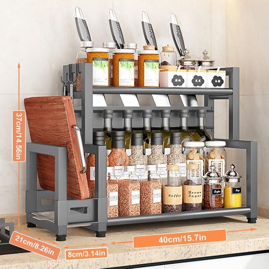 Unyqoos® Ruim en Praktisch Keukenrek met Snijplankhouder en Haken voor Kookgemak