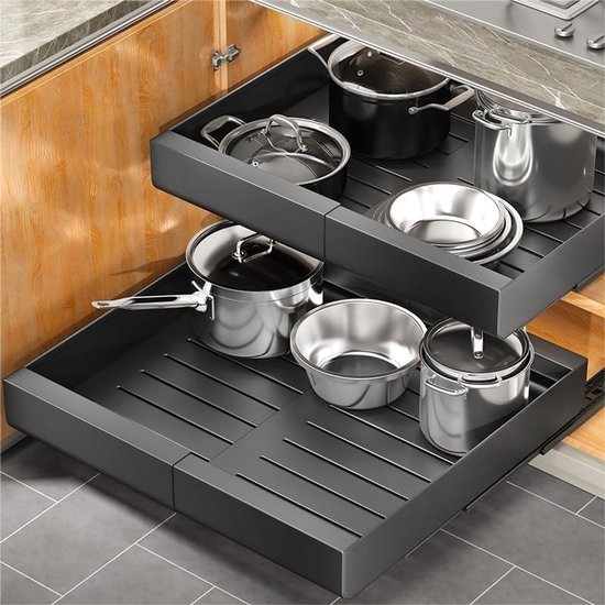 Unyqoos ® Verstelbare Uittrekbare Keuken- en Kastlade voor Optimaal Gebruiksgemak, Zwart 32 - 52 cm