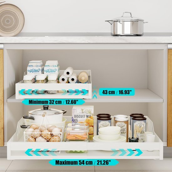 Unyqoos ® Uitschuifbare en Telescopische Kastorganizer voor Keuken en Badkamer met Eenvoudige Installatie