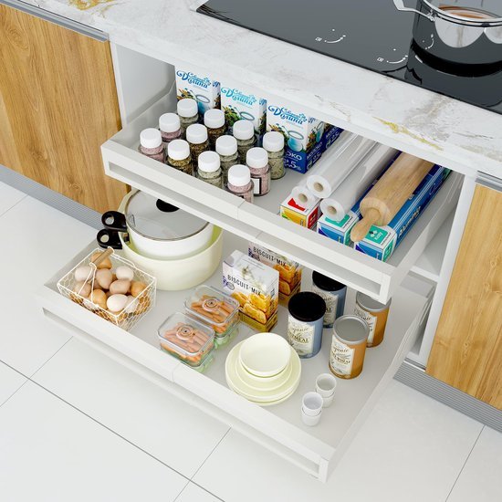 Unyqoos ® Uitschuifbare en Telescopische Kastorganizer voor Keuken en Badkamer met Eenvoudige Installatie