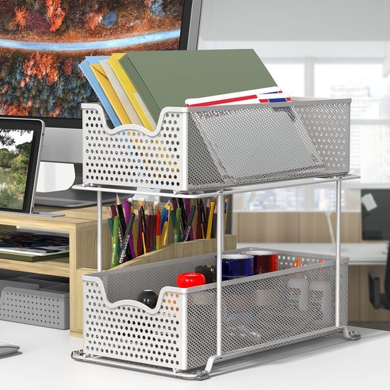 Unyqoos ® Verstelbare Twee-Laagse Opslag Organizer voor Keuken, Badkamer en Meer