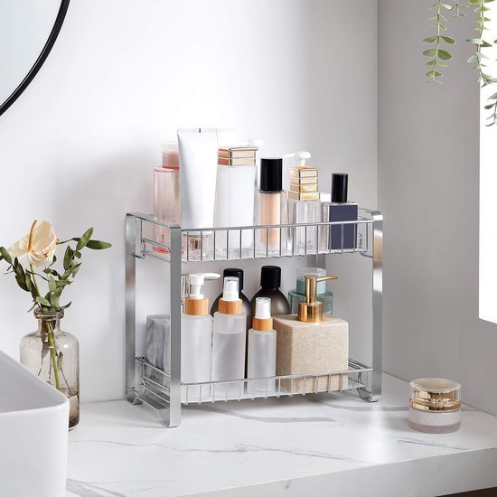 Unyqoos ® Kruiden- en Opbergrek met Twee Niveaus voor Keuken en Badkamer, Antislip, Eenvoudig te Monteren