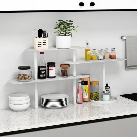 Unyqoos® Veelzijdige Keuken- en Werkbladorganizer met Verstelbare Hoek- en Rechthoekige Planken voor Optimaal Gebruik