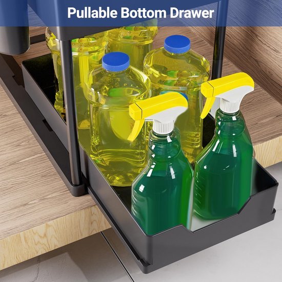 Unyqoos ® Multifunctioneel Keuken- en Badkamerrek met Uittrekbare Lade en Haken voor Onderkastopslag