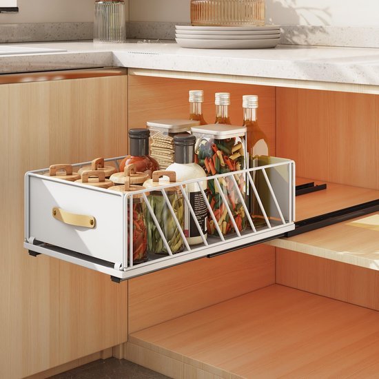 Unyqoos ® Telescopische Uittrekbare Lade Organisator voor Keuken en Badkamer Zonder Gereedschap