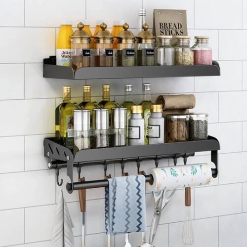 Unyqoos® Kruidenrekset voor Aan de Muur met Keukenrolhouder en Haken voor Praktische Organisatie