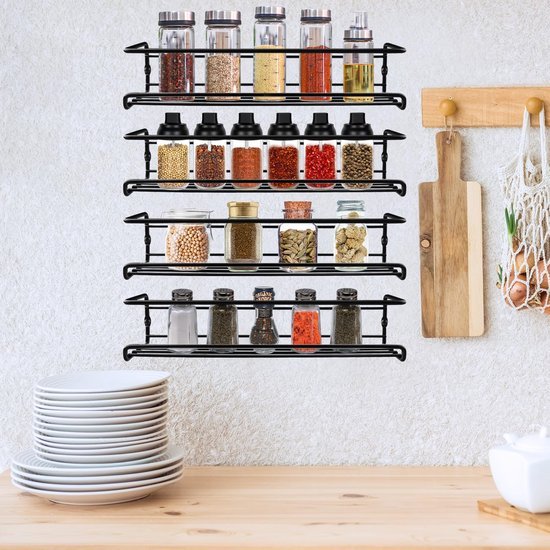 Unyqoos® Kruidenrek Muurbevestiging Set van 4 voor Keuken en Meer zonder Boren