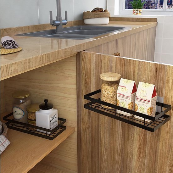 Unyqoos ® Kruidenrek Wandplank Zonder Boren Voor Keuken, Badkamer En Balkon, Mat Zwart, 20 cm