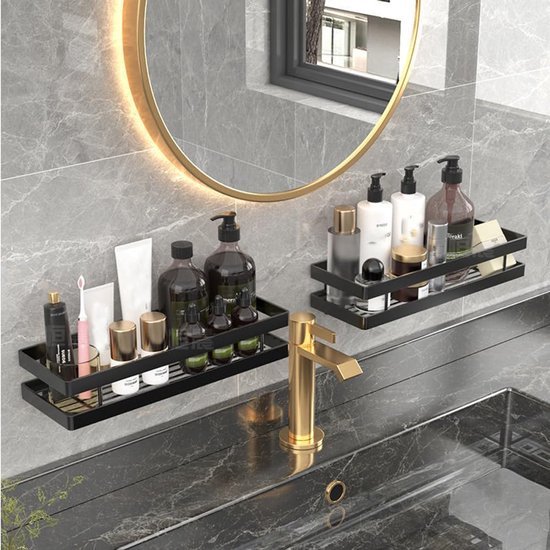 Unyqoos ® Kruidenrek Wandplank Zonder Boren Voor Keuken, Badkamer En Balkon, Mat Zwart, 20 cm