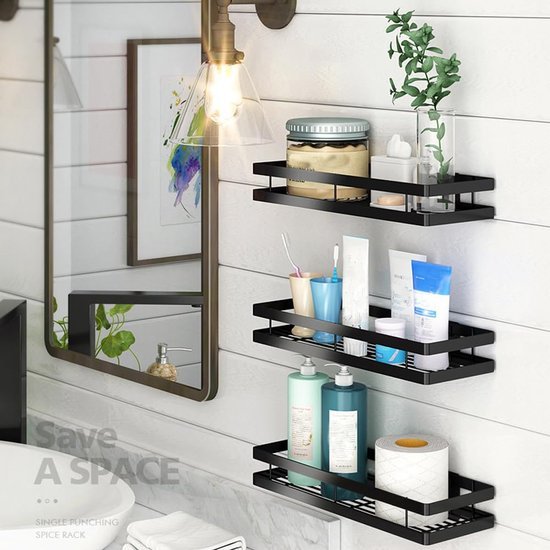 Unyqoos ® Kruidenrek Wandplank Zonder Boren Voor Keuken, Badkamer En Balkon, Mat Zwart, 20 cm