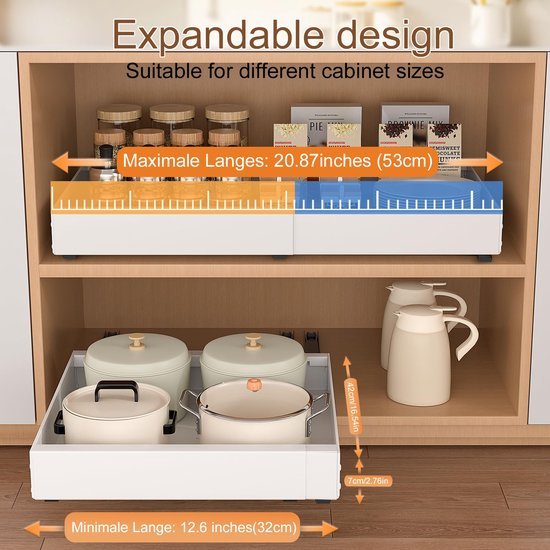 550x550-35372.jpg Unyqoos ® Verstelbare Telescopische Keukenlade Organizer voor Optimaal Kastruimtegebruik, Eenvoudige Montage en Soepel Glijden