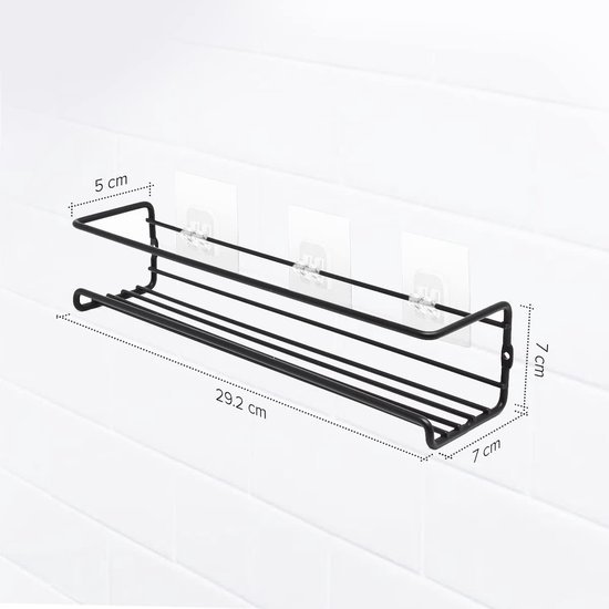 Unyqoos® Kruidenrek Set van 2 voor Muurmontage met Zelfklevende Haken en Schroeven, Zwart Metaal