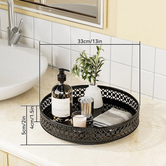 Unyqoos ® Stijlvol Draaiend Keukenorganizer Dienblad van Metaal met Bloemenontwerp, 33 cm voor Optimaal Opbergen