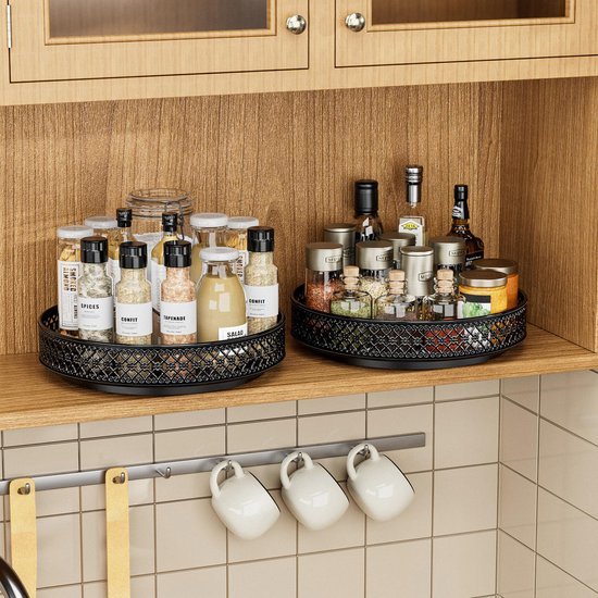 Unyqoos ® Stijlvol Draaiend Keukenorganizer Dienblad van Metaal met Bloemenontwerp, 33 cm voor Optimaal Opbergen