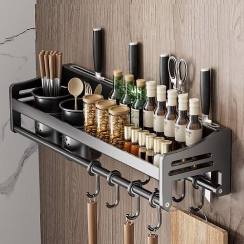 Unyqoos® Ruim en Multifunctioneel Keukenrek voor Muurmontage met Accessoires en Eenvoudige Installatie