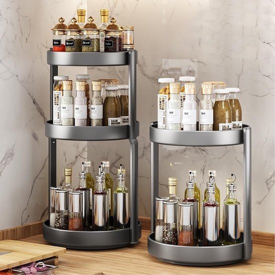 Unyqoos® Dubbele Draaibare Organizer voor Keuken en Badkamer met Metalen Afwerking en Anti-Slip Functie