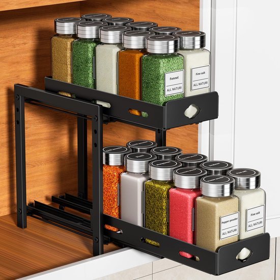 Unyqoos® Kruidenrek Keukenorganizer met Uittrekbare, Verstelbare Telescopische Lade voor Optimale Kastindeling