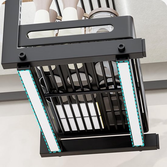 Unyqoos ® Verstelbare Uittrekbare Metalen Keuken- en Badkamerorganizer met Haken en Stille Glijbanen