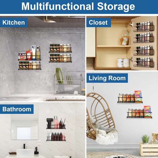 Unyqoos ® Handige Kruidenrekset van 4 voor Muurmontage met Eenvoudige Installatieopties