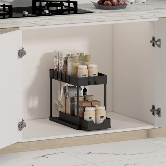 Unyqoos ® Handige Dubbele Keuken- en Badkamerorganizer met Schuifmand en Haken