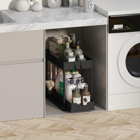 Unyqoos ® Handige Dubbele Keuken- en Badkamerorganizer met Schuifmand en Haken