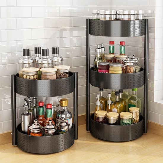 Unyqoos® Ruimtebesparend Draaiplateau Keukenorganizer voor Kruiden en Cosmetica van Koolstofstaal