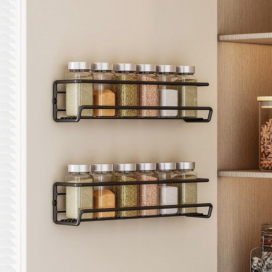 Unyqoos® Kruidenrek Zonder Boren met 12 en Zelfklevende Haken voor Keukenorganisatie