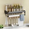 Unyqoos® Kruidenrek voor Aan de Muur met Keukenrolhouder en Multifunctionele Haken, Geen Boren Nodig