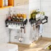 Unyqoos® Kruidenrek voor Aan de Muur met Keukenrolhouder en Multifunctionele Haken, Geen Boren Nodig