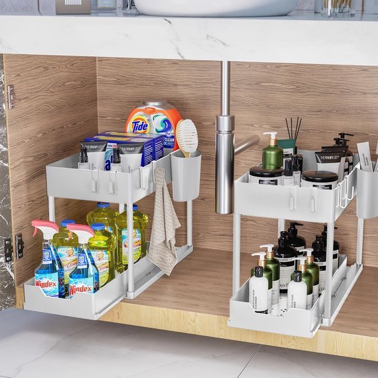 Unyqoos ® Multifunctioneel Grijs Keuken- en Badkamer Organisatierek met Uittrekbare Lade