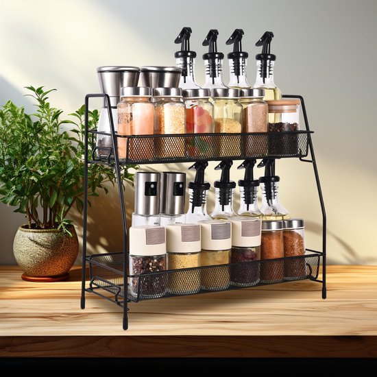 Unyqoos® Stijlvol en Functioneel Kruidenrek met Twee Verdiepingen voor Keuken en Badkamer