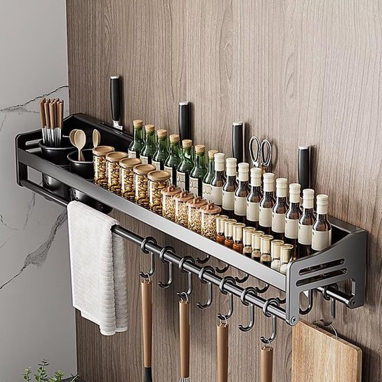 Unyqoos® Uitgebreide Muurbevestigde Kruidenorganizer voor Keuken en Badkamer met Flexibele Installatieopties