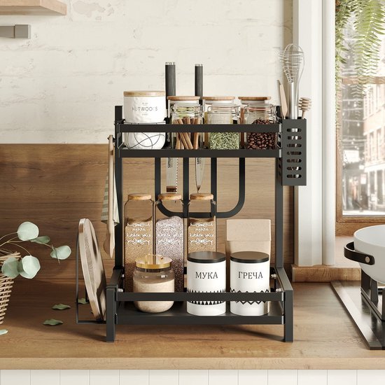 550x550-35620.jpg Unyqoos® Multifunctioneel Zwart Keukenrek met Twee Etages en Handige Accessoires