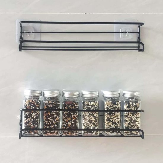 Unyqoos® Kruidenrek voor Muurmontage, Set van 2, Zonder Boren, Veelzijdig Keuken- en Badkameropbergsysteem